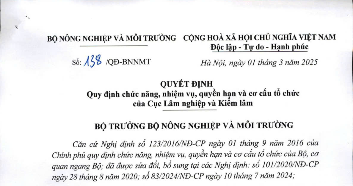QUYẾT ĐỊNH:  Quy định chức năng nhiệm vụ, quyền hạn và cơ cấu tổ chức của Bộ Nông nghiệp và Môi trường