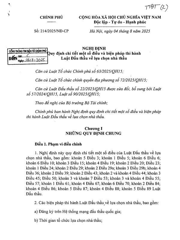 NĐ 214_2025_NĐ-CP ngày 04.8.25 Vv quy định chi tiết 1 số điều và biện pháp thi hành Luật đấu thầu về lựa chọn nhà thầu