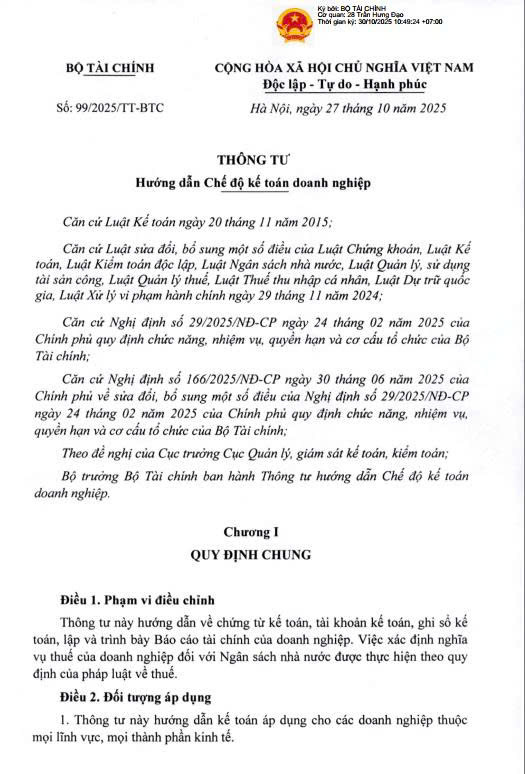 Thông tư 99/2025/ TT-BTC thay thế Thông tư 200/2014/TT-BTC về chế độ kế toán doanh nghiệp