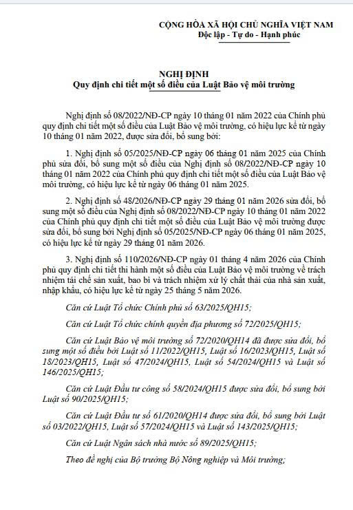 Văn bản hợp nhất số 49/VBHN-BNNMT ngày 17/4/2026 của Bộ Nông nghiệp và Môi trường: Quy định chi tiết một số điều của Luật Bảo vệ môi trường