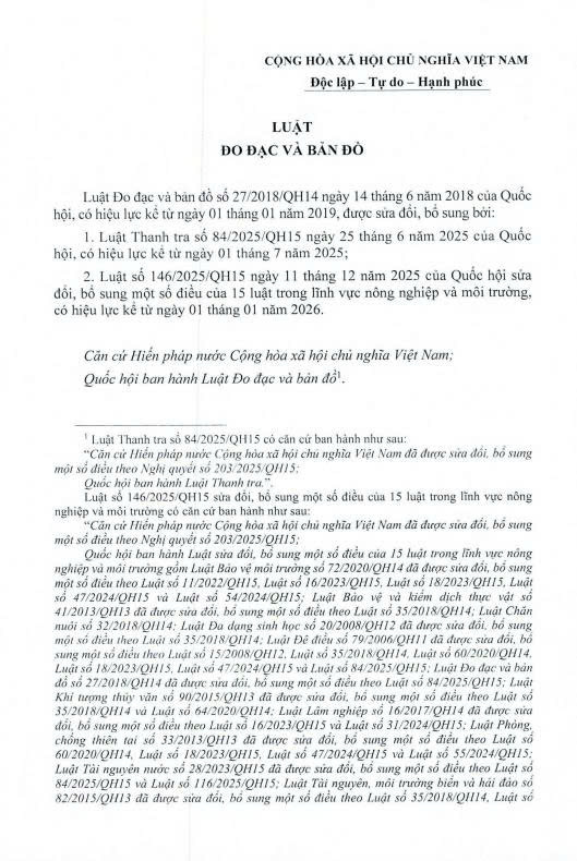 Văn bản hợp nhất số 70/VBHN-VPQH ngày 24/03/2026 của Văn phòng Quốc hội: Luật Đo đạc và bản đồ