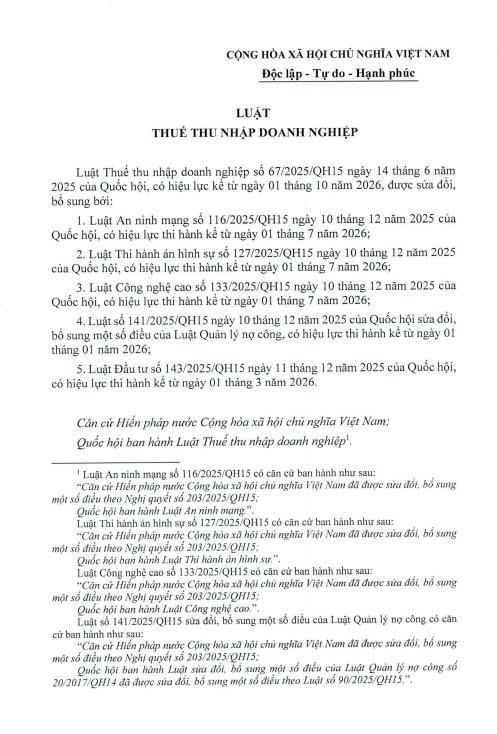 Văn bản hợp nhất số 61/VBHN-VPQH ngày 23/03/2026 của Văn phòng Quốc hội: Luật Thuế thu nhập Doanh nghiệp